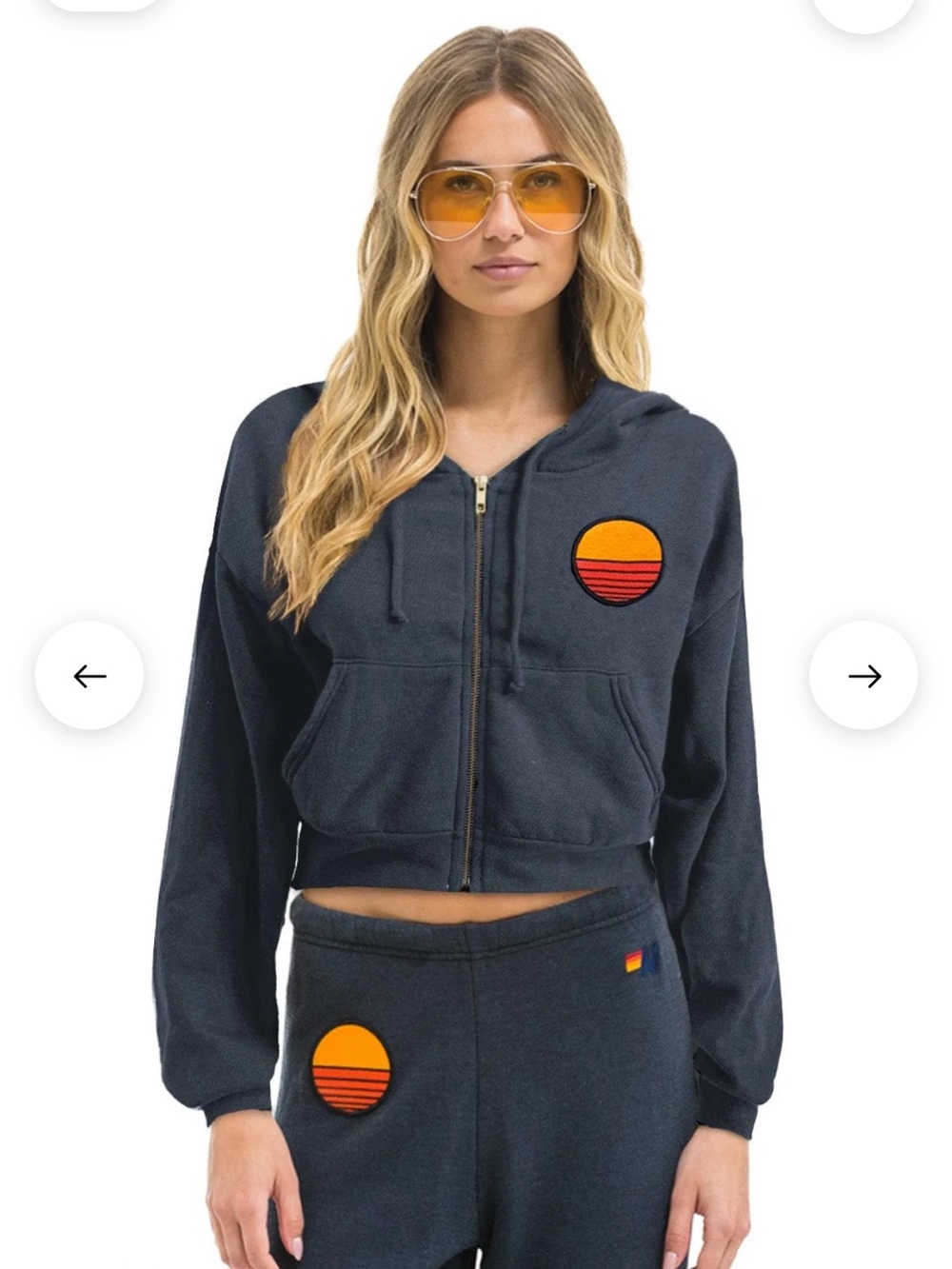 Aviator Nation SUNSET PATCH RELAXED CROPPED ZIP HOODIE - CHARCOAL